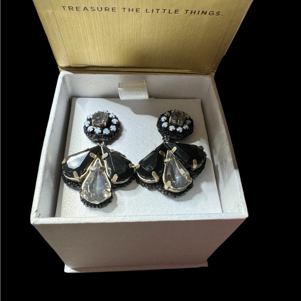 Ann Taylor Loft Black Crystal Fabric Back Sparkle Post Back Drop Earrings